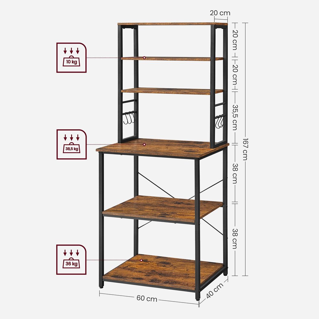 Hylly Songmics, 40x60x167 cm, ruskea hinta ja tiedot | Hyllyt | hobbyhall.fi