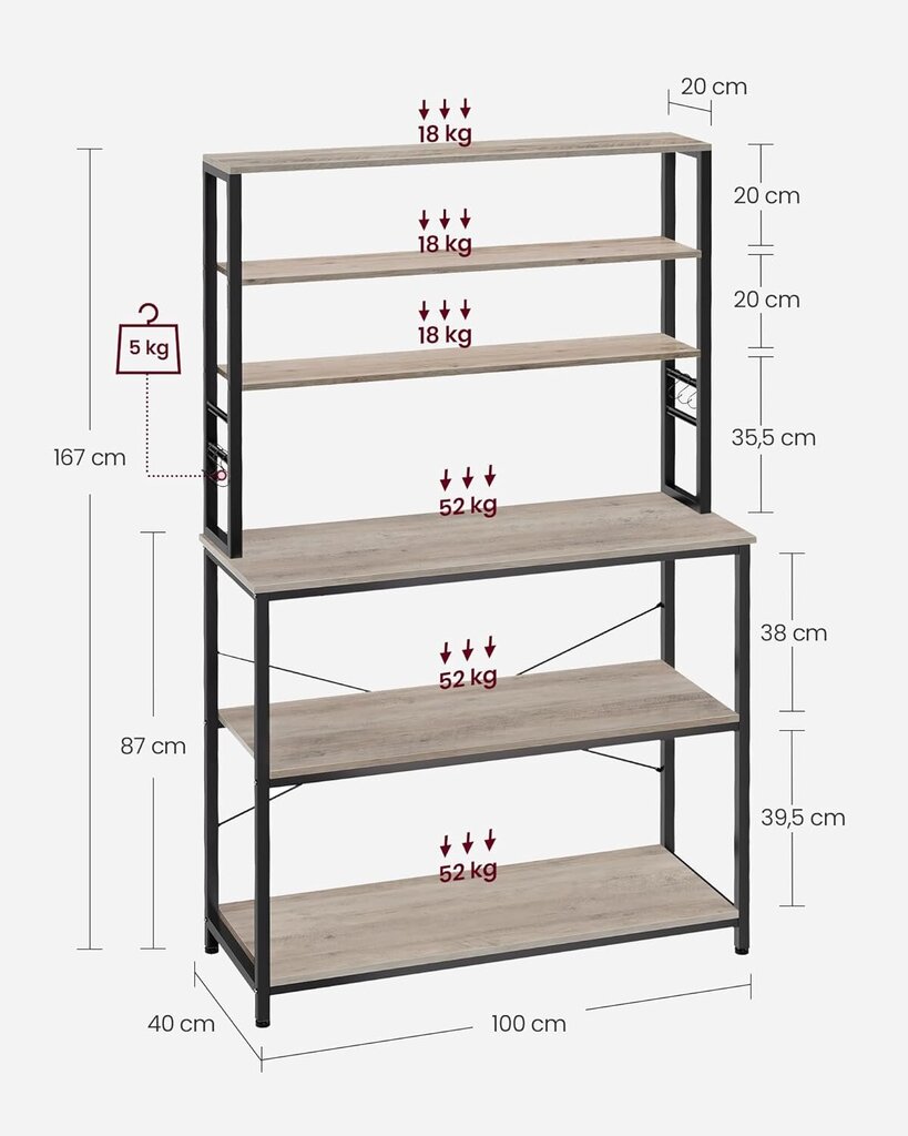 Hylly Songmics, 40x60x167 cm, ruskea hinta ja tiedot | Hyllyt | hobbyhall.fi