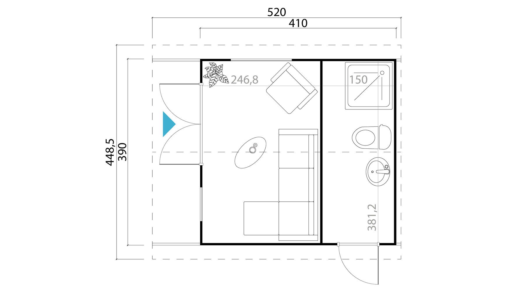 Vierasmaja Murano1 15,3 m² + terassi 3,9 m² alumiinirunkoisella ovella ja ikkunoilla hinta ja tiedot | Piharakennukset | hobbyhall.fi