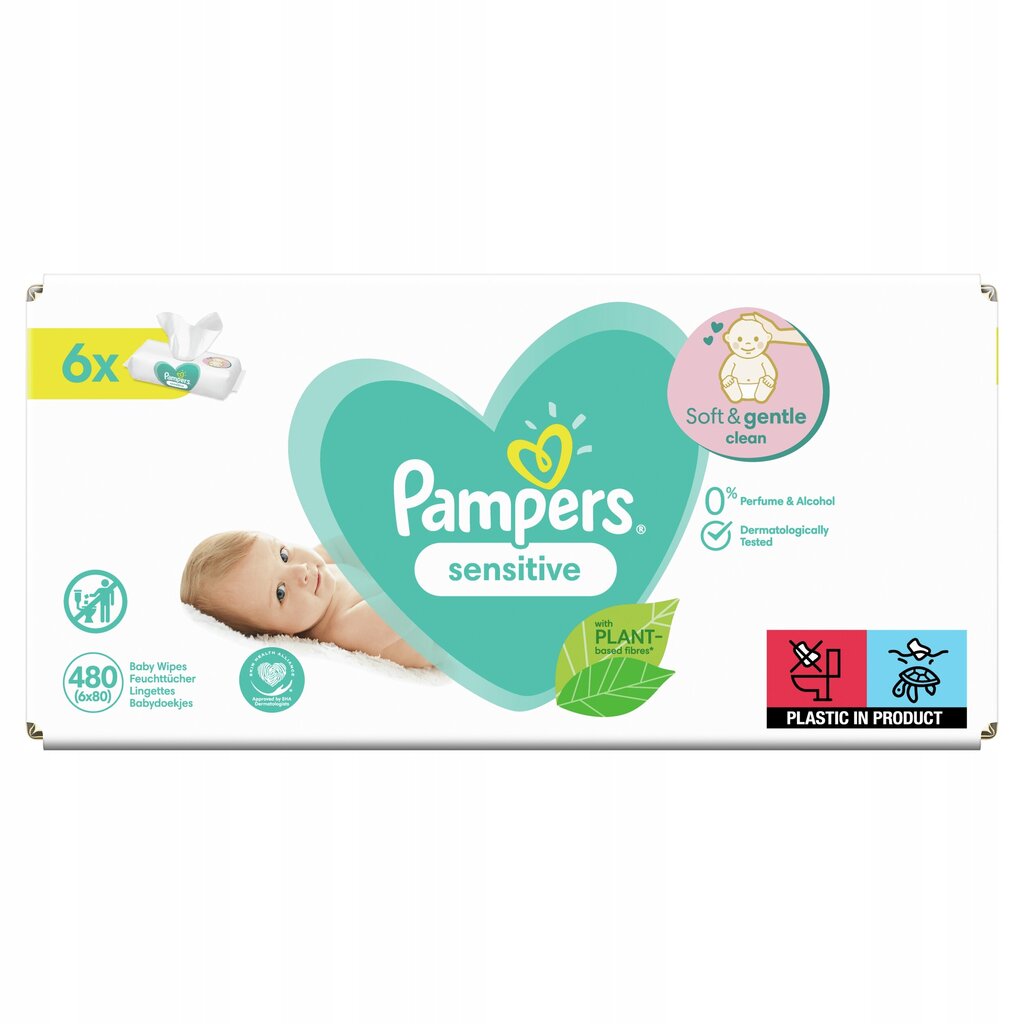 Kosteuspyyhkeet Pampers Sensitive, 6x80 kpl hinta ja tiedot | Vauvojen kosteuspyyhkeet | hobbyhall.fi