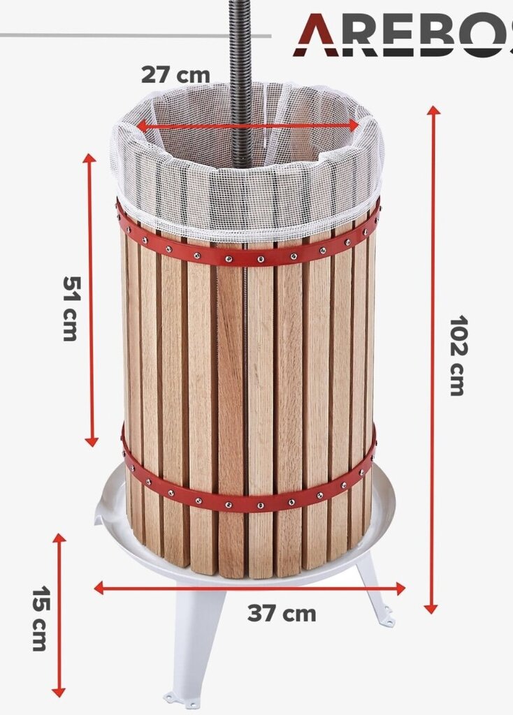 Arebos hedelmäpuristin 30 l hinta ja tiedot | Mehupuristimet ja mehulingot | hobbyhall.fi