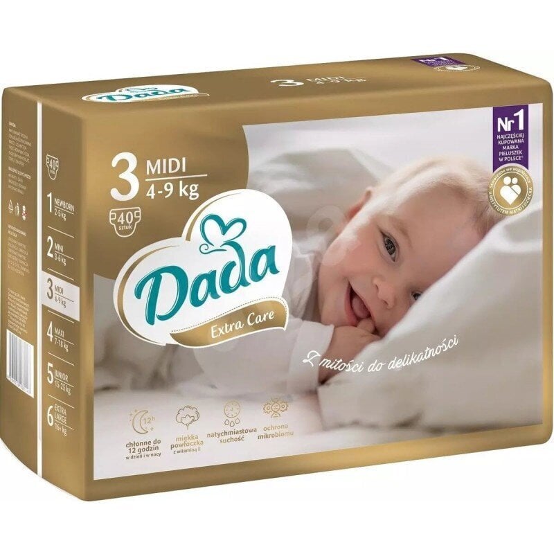 Vaipat DADA Extra Care koko 3, midi, 4-9 kg, 40 kpl hinta ja tiedot | Vaipat | hobbyhall.fi