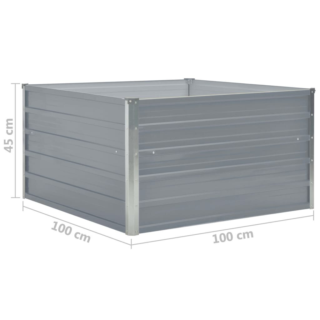 vidaXL Korotettu puutarhalaatikko 100x100x45cm galvanoitu teräs harmaa hinta ja tiedot | Kukkaruukut | hobbyhall.fi