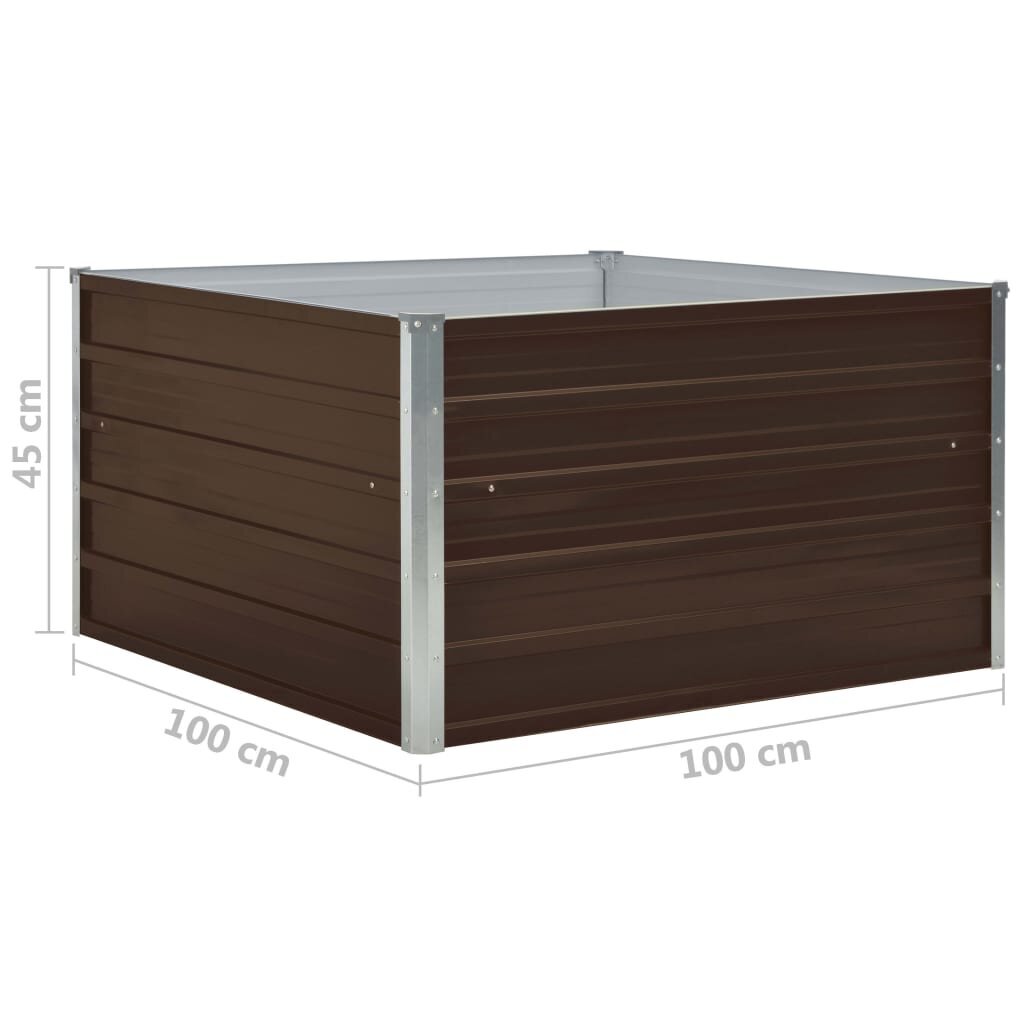 vidaXL Korotettu puutarhalaatikko 100x100x45cm galvanoitu teräs ruskea hinta ja tiedot | Kukkaruukut | hobbyhall.fi