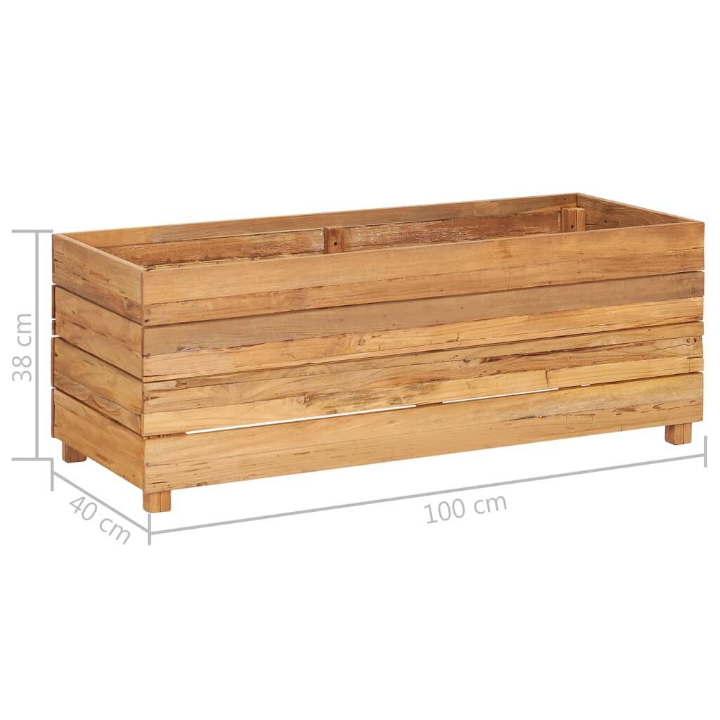 vidaXL Korotettu kukkalaatikko 100x40x38 cm täysi tiikki ja teräs hinta ja tiedot | Kukkalaatikot | hobbyhall.fi