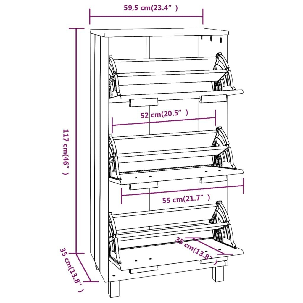 vidaXL Kenkäkaappi HAMAR tummanharmaa 59,5x35x117 cm täysi mänty hinta ja tiedot | Kenkäkaapit ja -hyllyt | hobbyhall.fi