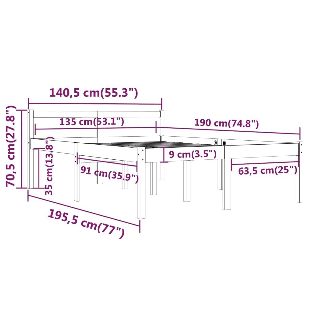 vidaXL Ikäihmisten sänky valkoinen 135x190 cm Double täysi mänty hinta ja tiedot | Sängyt | hobbyhall.fi