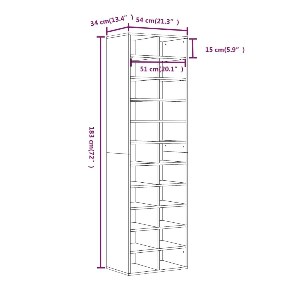 vidaXL Kenkäteline savutammi 54x34x183 cm tekninen puu hinta ja tiedot | Kenkäkaapit ja -hyllyt | hobbyhall.fi