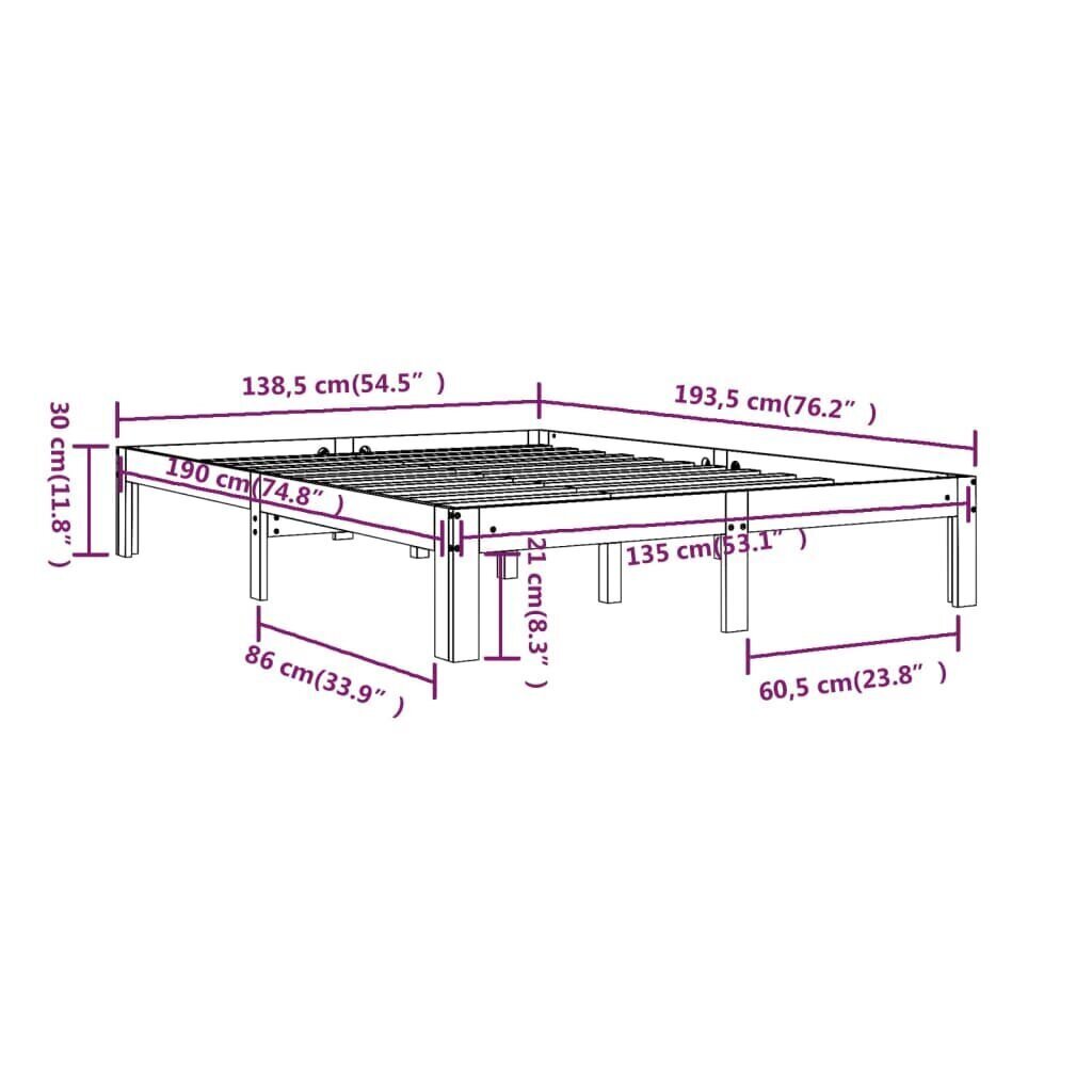 vidaXL Sängynrunko musta täysi puu 135x190 cm 4FT6 hinta ja tiedot | Sängyt | hobbyhall.fi