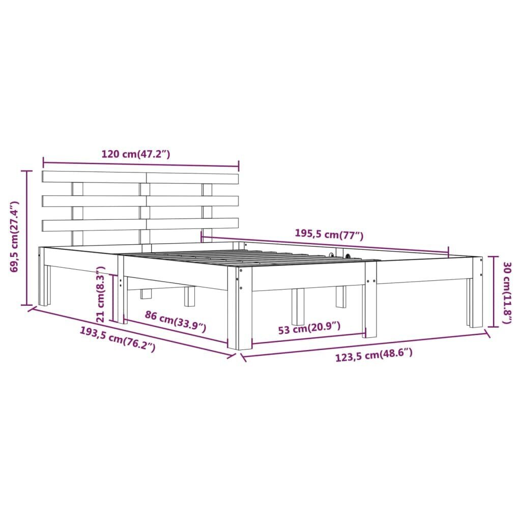 vidaXL Sängynrunko valkoinen täysi mänty 120x190 cm 4FT hinta ja tiedot | Sängyt | hobbyhall.fi