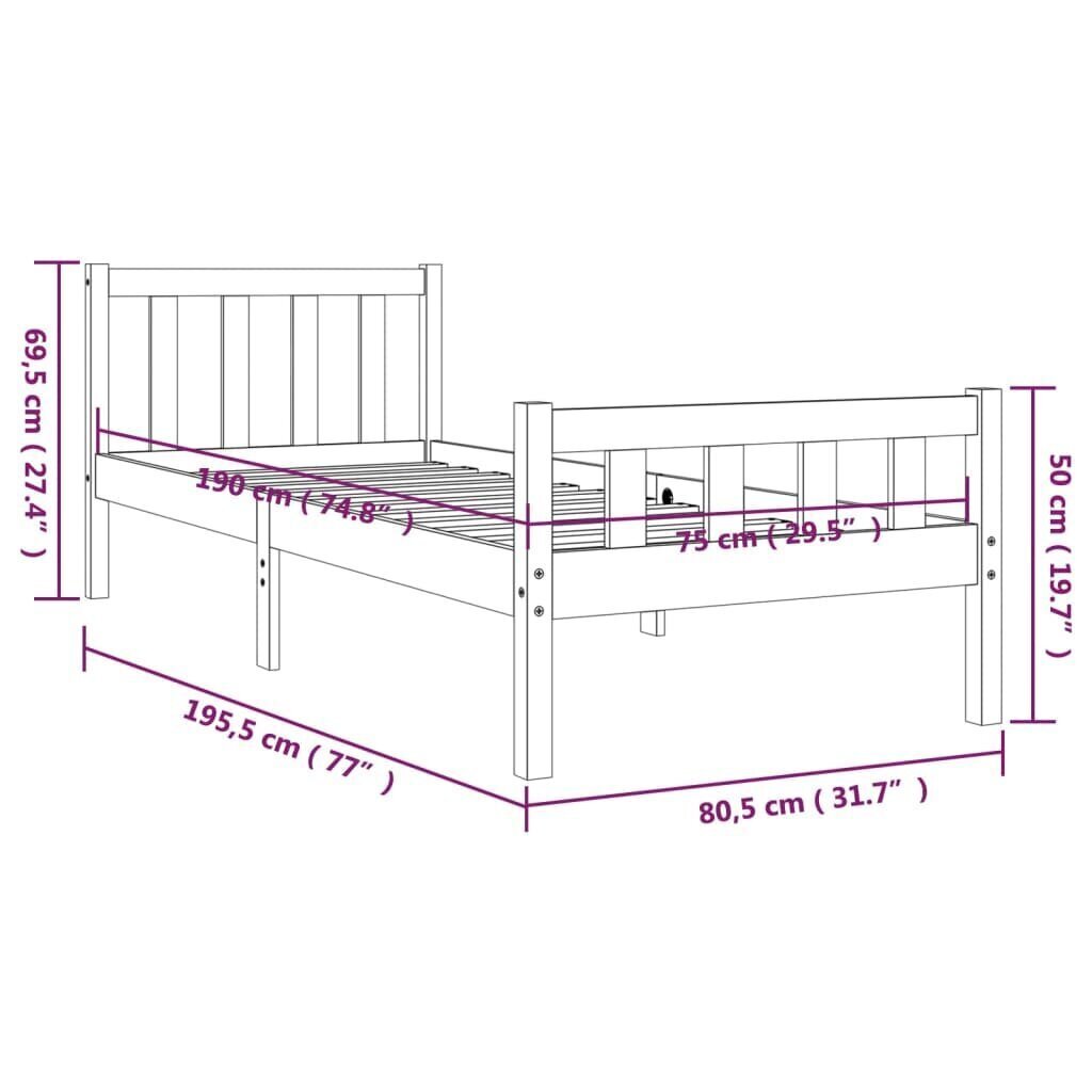 vidaXL Sängynrunko täysi puu 75x190 cm 2FT6 hinta ja tiedot | Sängyt | hobbyhall.fi