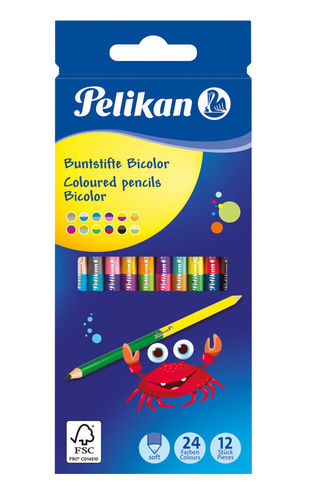 Pelikan Tupla-puuvärit, Bicolor, 12 kpl (24 väriä) hinta ja tiedot | Taide- ja askartelutarvikkeet | hobbyhall.fi