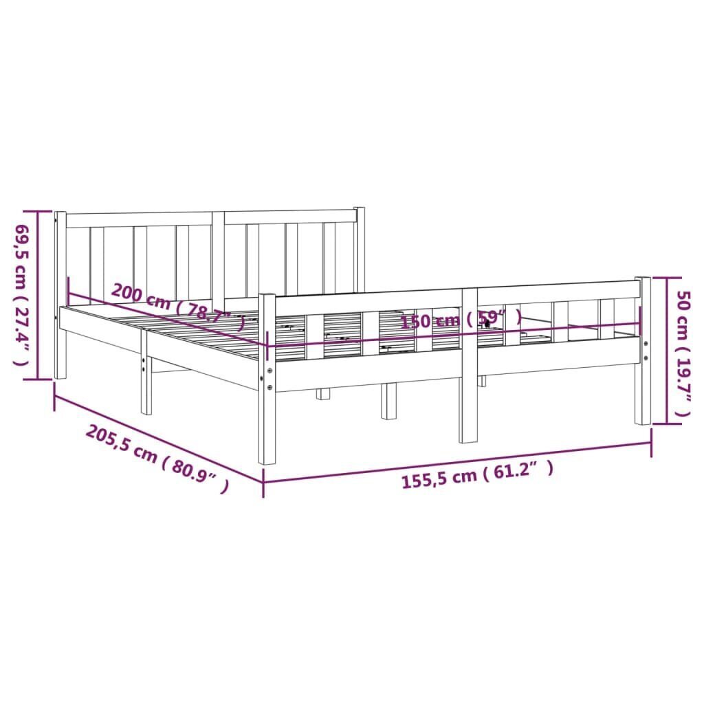 vidaXL Sängynrunko hunajanruskea täysi puu 150x200 cm 5FT hinta ja tiedot | Sängyt | hobbyhall.fi