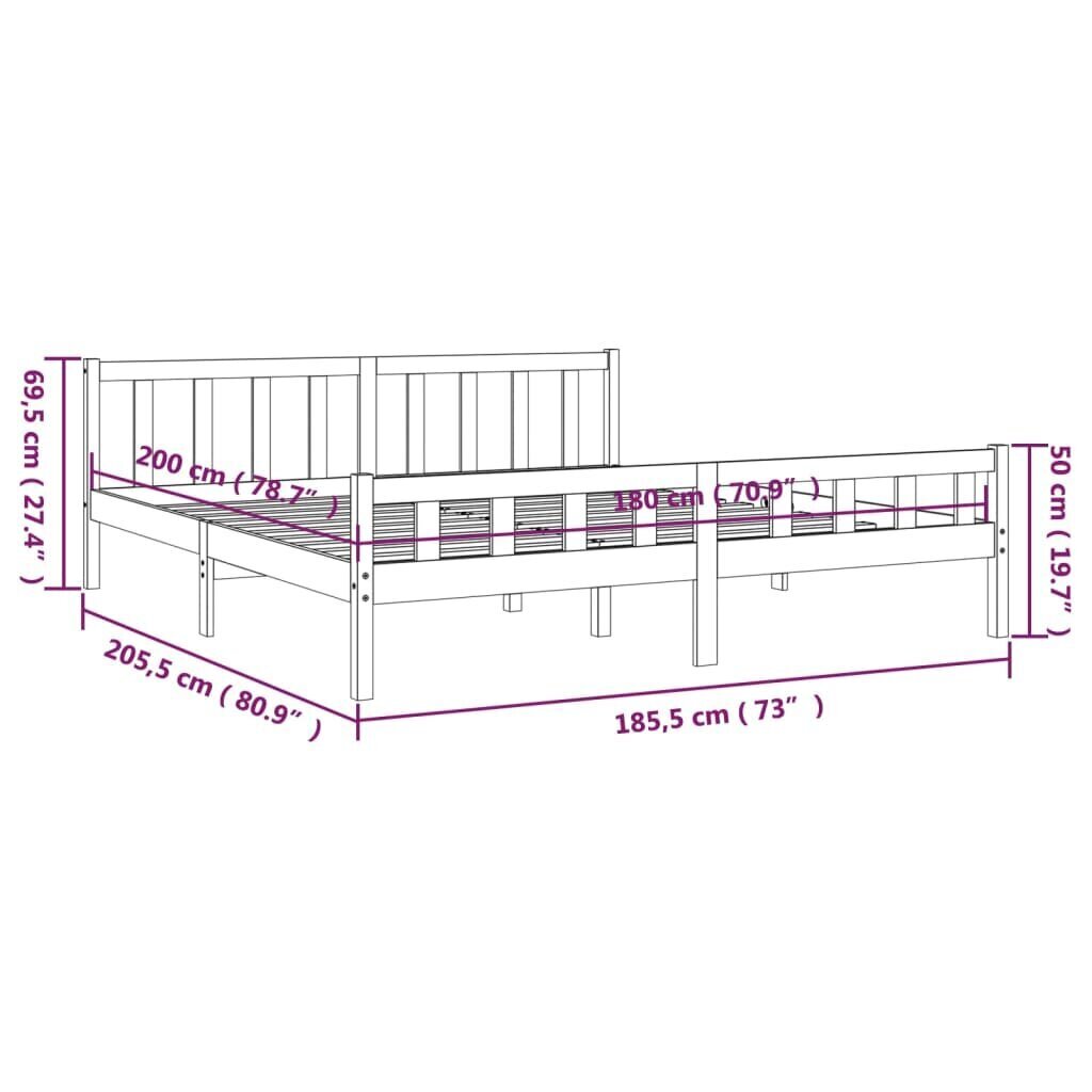 vidaXL Sängynrunko valkoinen täysi mänty 180x200 cm 6FT hinta ja tiedot | Sängyt | hobbyhall.fi