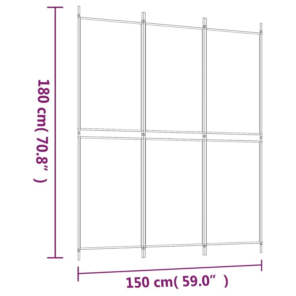 vidaXL 3-paneelinen Tilanjakaja valkoinen 150x180 cm kangas hinta ja tiedot | Sermit ja tilanjakajat | hobbyhall.fi