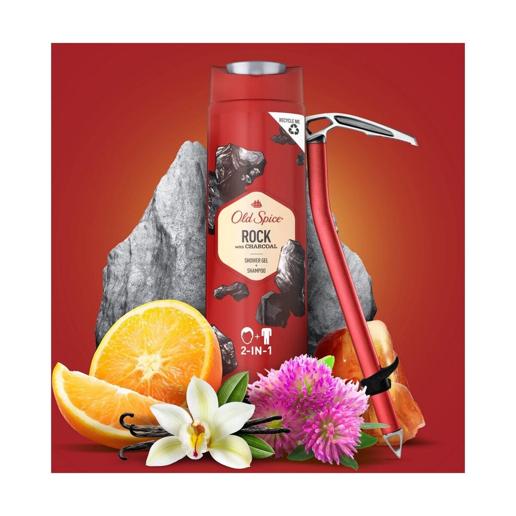 Suihkugeeli ja shampoo Old Spice Rock hiilellä, 2 in 1, 400 ml hinta ja tiedot | Shampoot | hobbyhall.fi