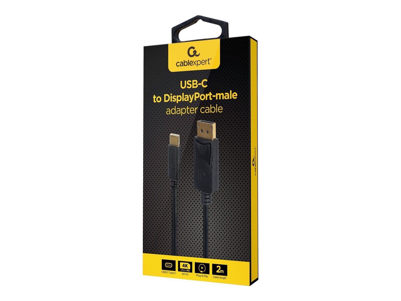 Gembird A-CM-DPM-01 USB-C-DisplayPort-urossovitin, 4K 60 Hz, 2m, musta hinta ja tiedot | Kaapelit ja adapterit | hobbyhall.fi