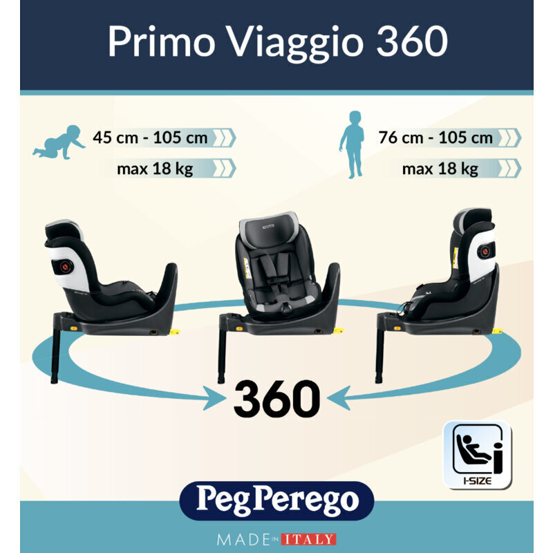 Peg Perego turvaistuin Primo Viaggio 360 i-Size, 0-18 kg, Lunar hinta ja tiedot | Turvaistuimet | hobbyhall.fi