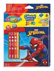 Värikynät ja teroitin Colorino Marvel Spider-Man Jumbo, 12 kpl. / 13 väriä hinta ja tiedot | Taide- ja askartelutarvikkeet | hobbyhall.fi