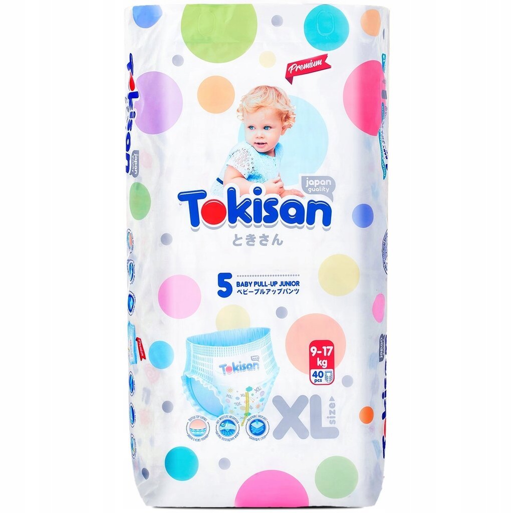 Japanilaiset housuvaipat Tokisan Premium Pants XL, koko 5, 9-17 kg, 40 kpl hinta ja tiedot | Vaipat | hobbyhall.fi