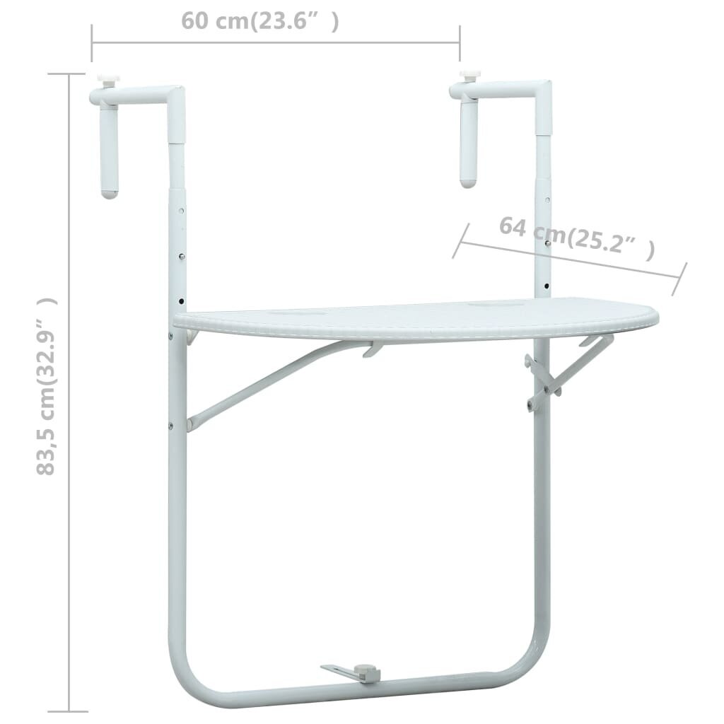 vidaXL Roikkuva parvekepöytä muovi 60x64x83,5cm valk. rottinkityylinen hinta ja tiedot | Puutarhapöydät | hobbyhall.fi