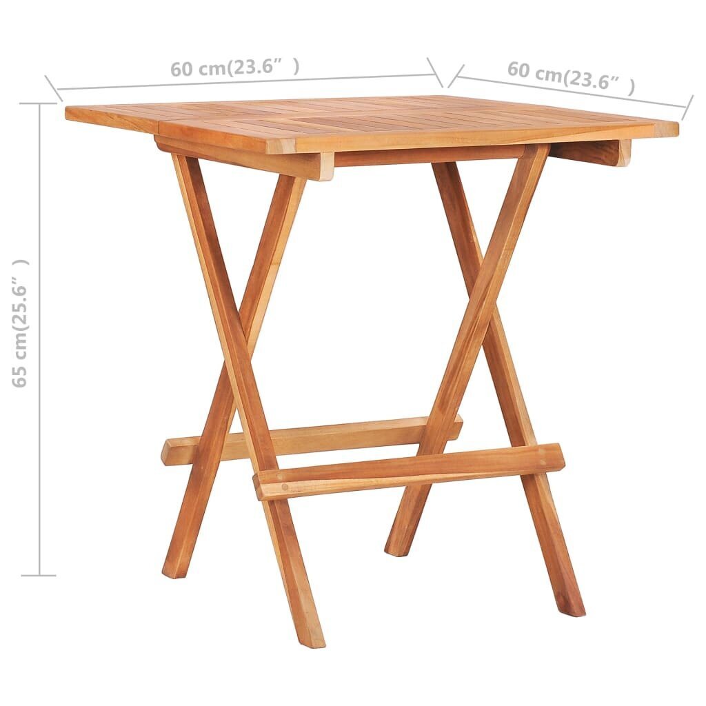 vidaXL Kokoontaittuva bistropöytä 60x60x65 cm täysi tiikki hinta ja tiedot | Puutarhapöydät | hobbyhall.fi