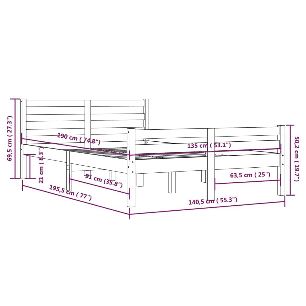 vidaXL Sängynrunko täysi puu 135x190 cm 4FT6 hinta ja tiedot | Sängyt | hobbyhall.fi