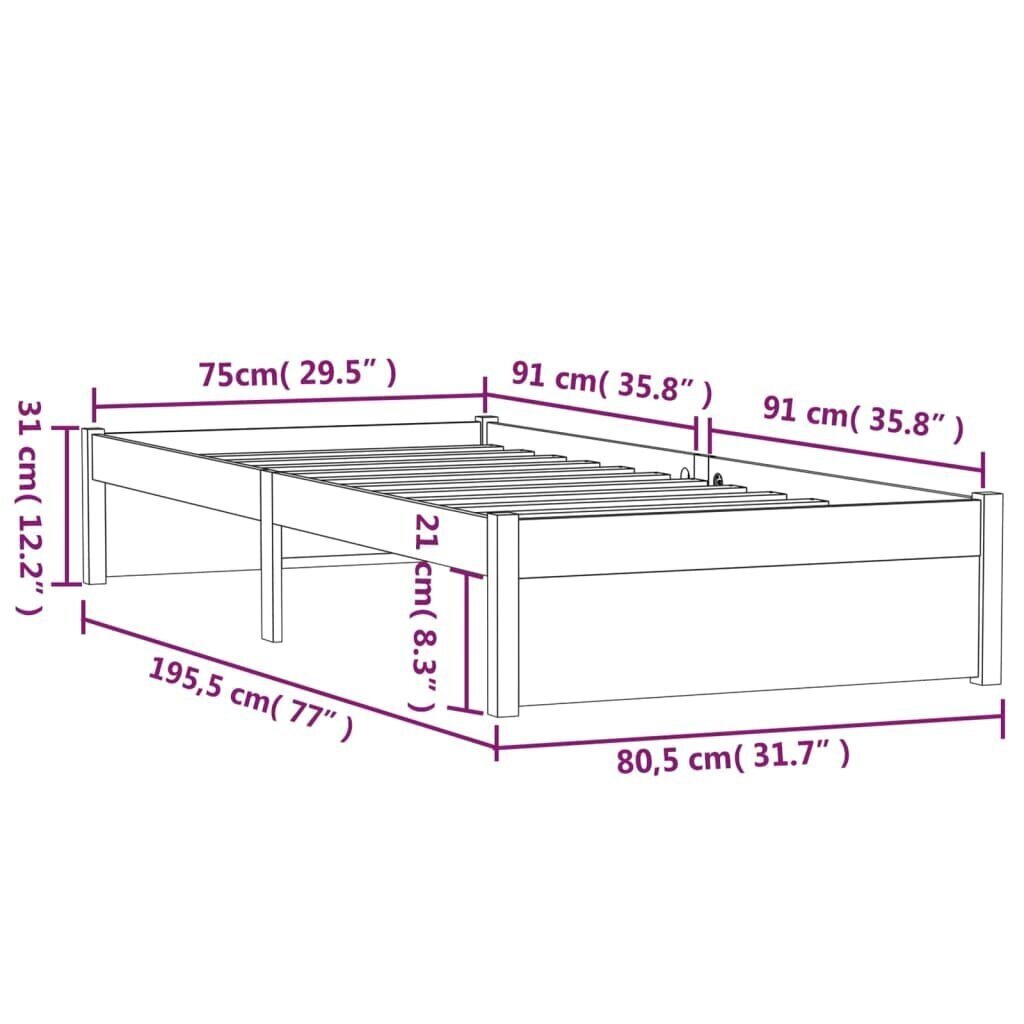 vidaXL Sängynrunko musta täysi puu 75x190 cm 2FT6 hinta ja tiedot | Sängyt | hobbyhall.fi