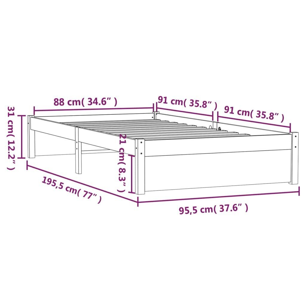 vidaXL Sängynrunko musta täysi puu 90x190 cm 3FT hinta ja tiedot | Sängyt | hobbyhall.fi