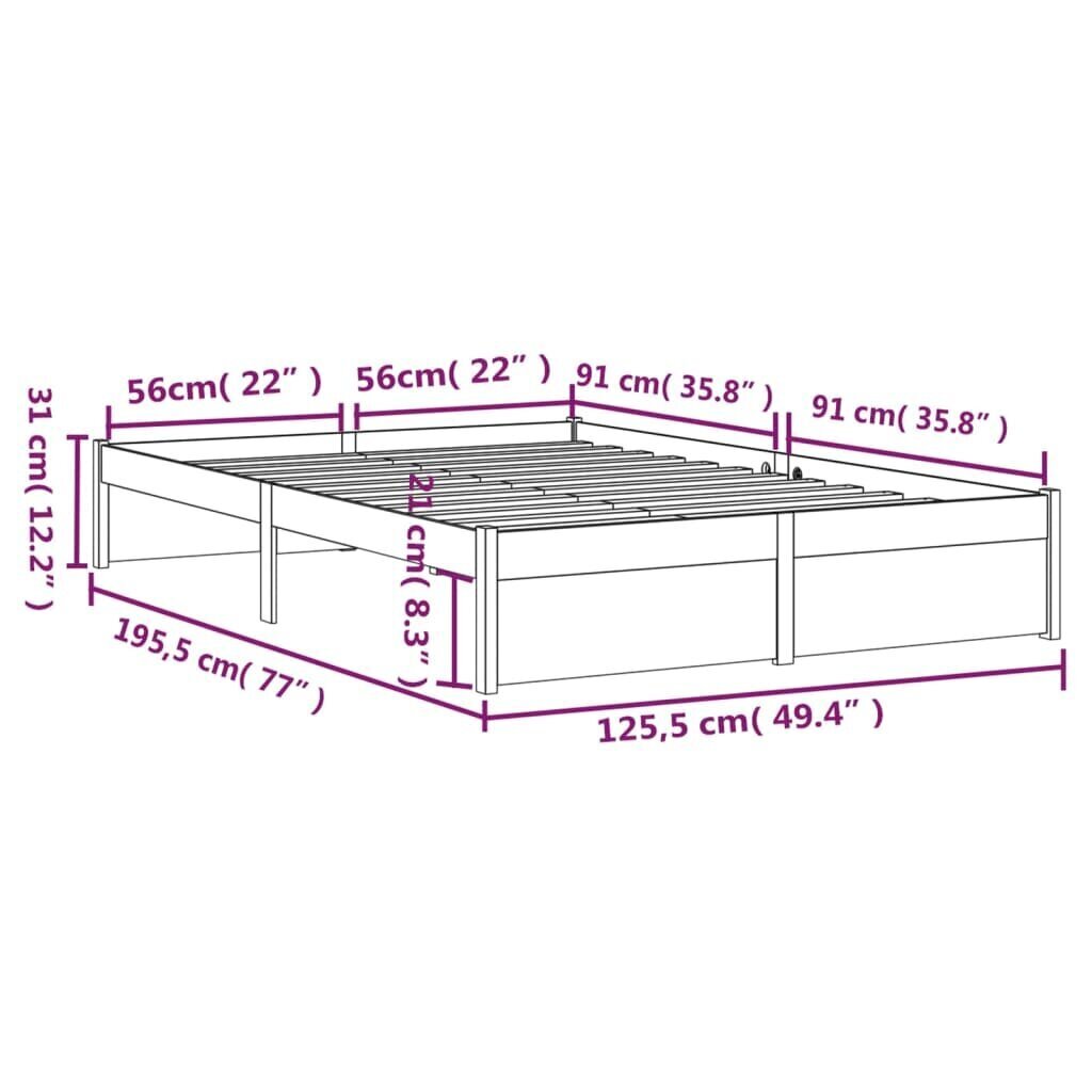 vidaXL Sängynrunko valkoinen täysi puu 120x190 cm 4FT hinta ja tiedot | Sängyt | hobbyhall.fi