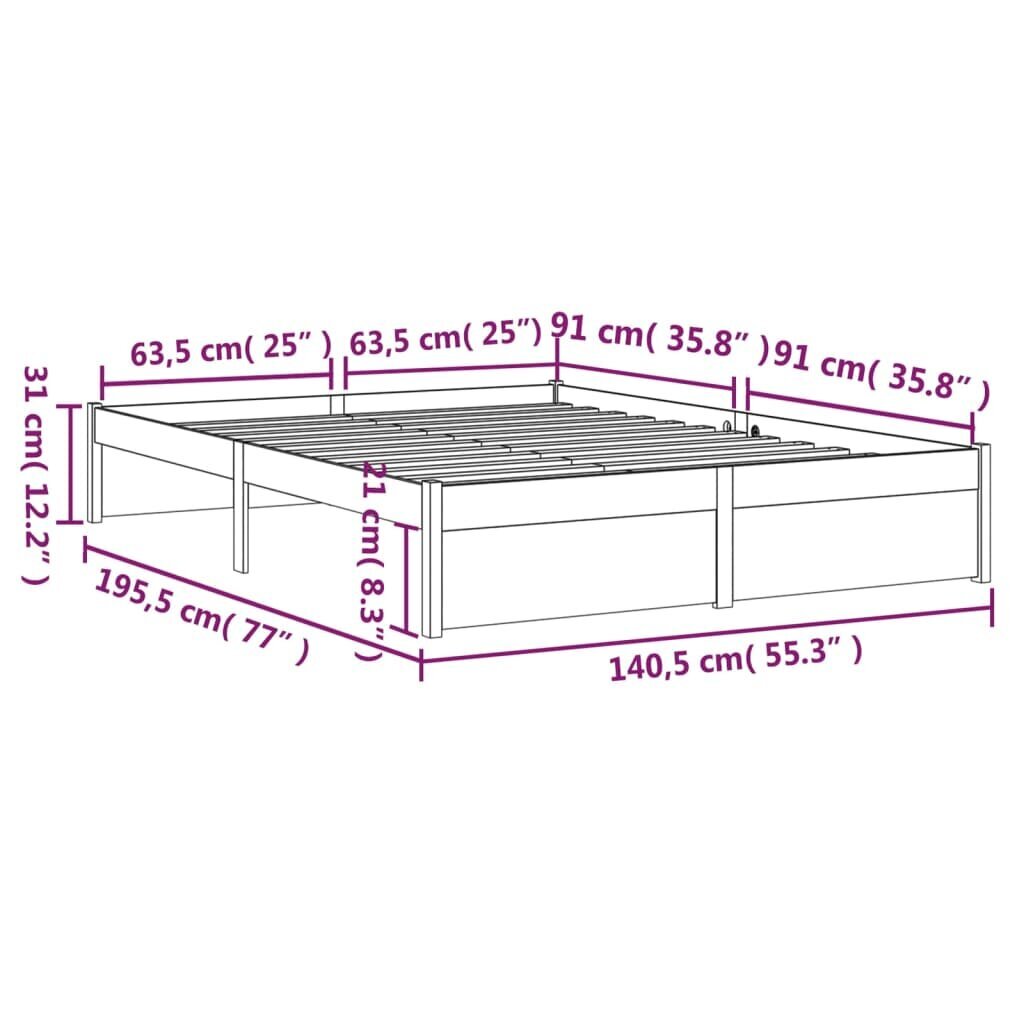 vidaXL Sängynrunko täysi puu 135x190 cm 4FT6 hinta ja tiedot | Sängyt | hobbyhall.fi