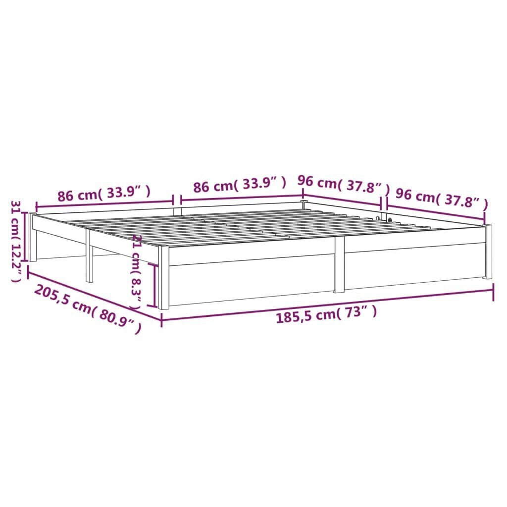 vidaXL Sängynrunko täysi puu 180x200 cm 6FT hinta ja tiedot | Sängyt | hobbyhall.fi