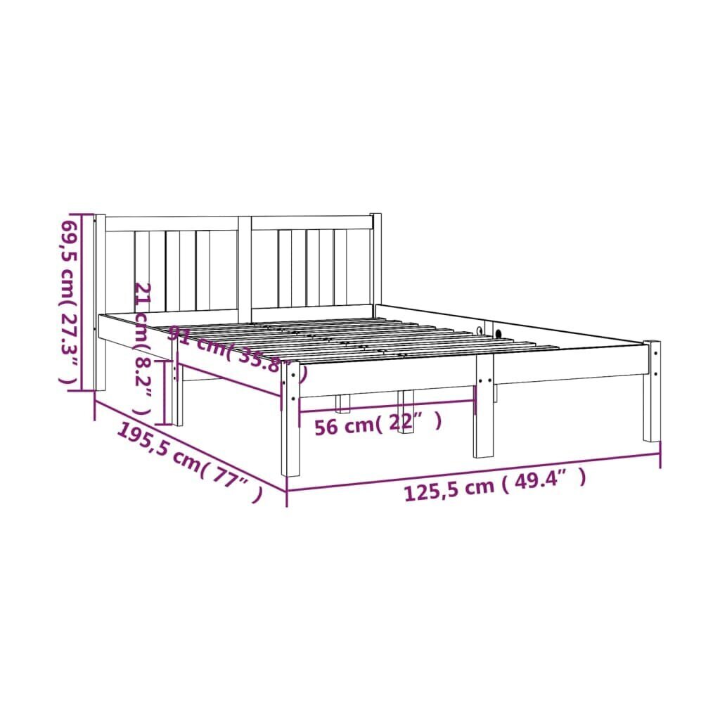 vidaXL Sängynrunko harmaa täysi puu 120x190 cm 4FT hinta ja tiedot | Sängyt | hobbyhall.fi