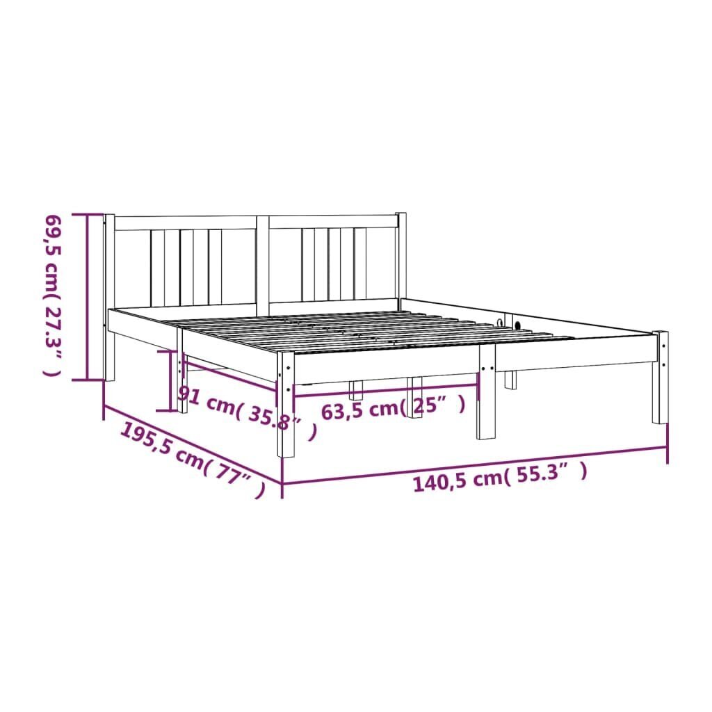 vidaXL Sängynrunko musta täysi puu 135x190 cm 4FT6 hinta ja tiedot | Sängyt | hobbyhall.fi