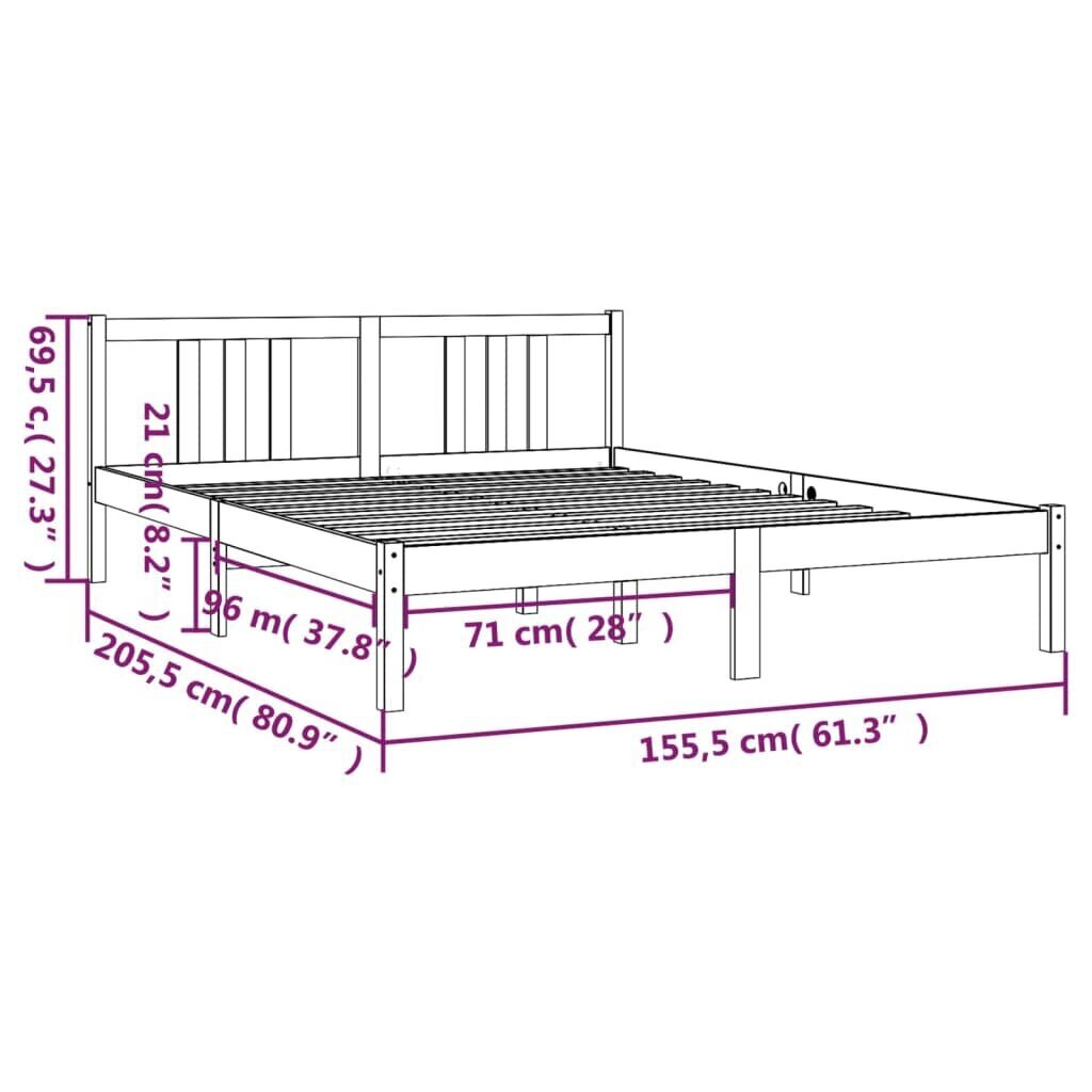 vidaXL Sängynrunko musta täysi puu 150x200 cm 5FT hinta ja tiedot | Sängyt | hobbyhall.fi