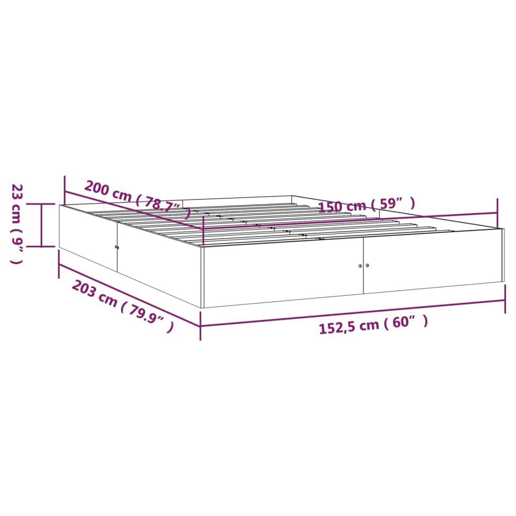 vidaXL Sängynrunko musta täysi puu 150x200 cm 5FT hinta ja tiedot | Sängyt | hobbyhall.fi