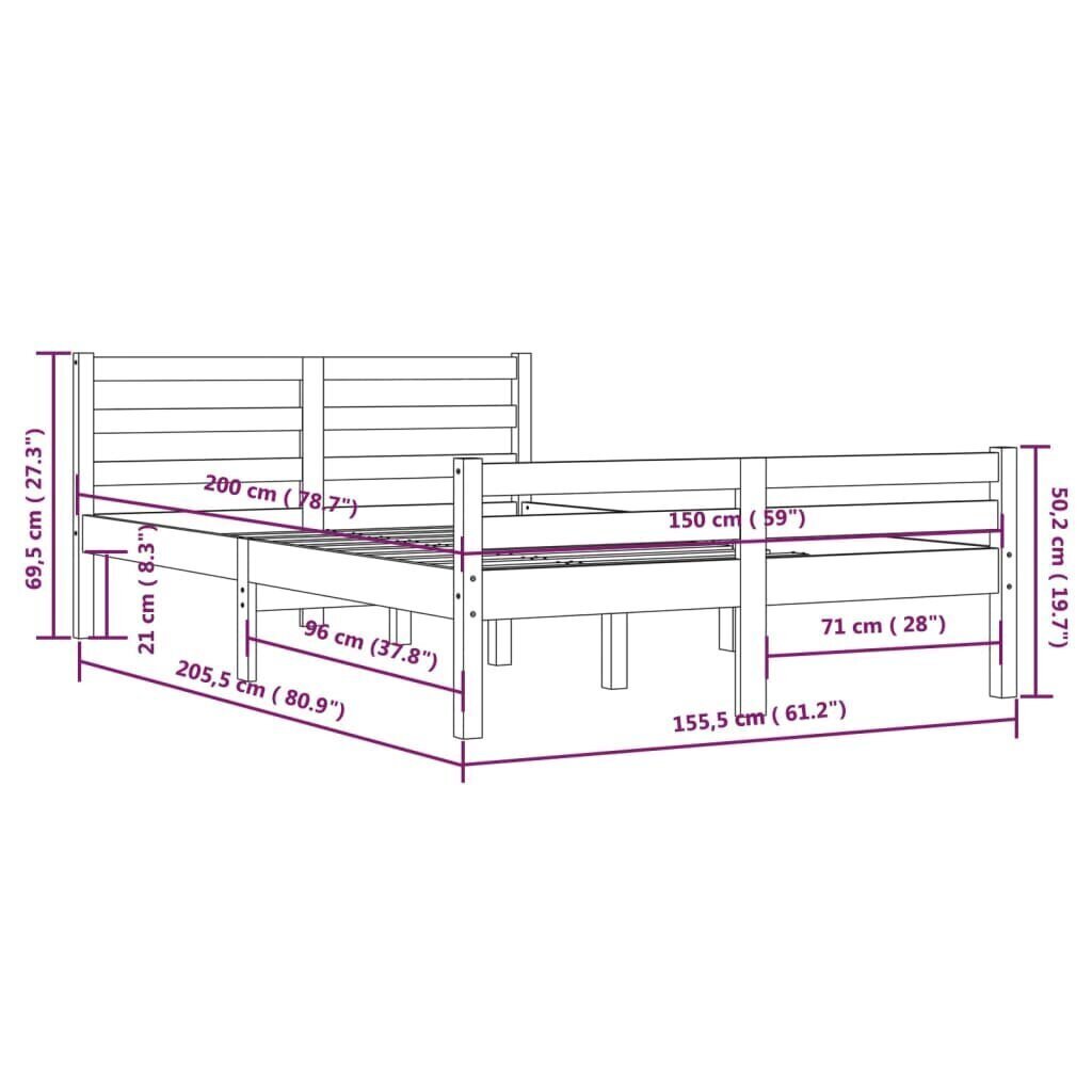 vidaXL Sängynrunko valkoinen täysi puu 150x200 cm 5FT hinta ja tiedot | Sängyt | hobbyhall.fi