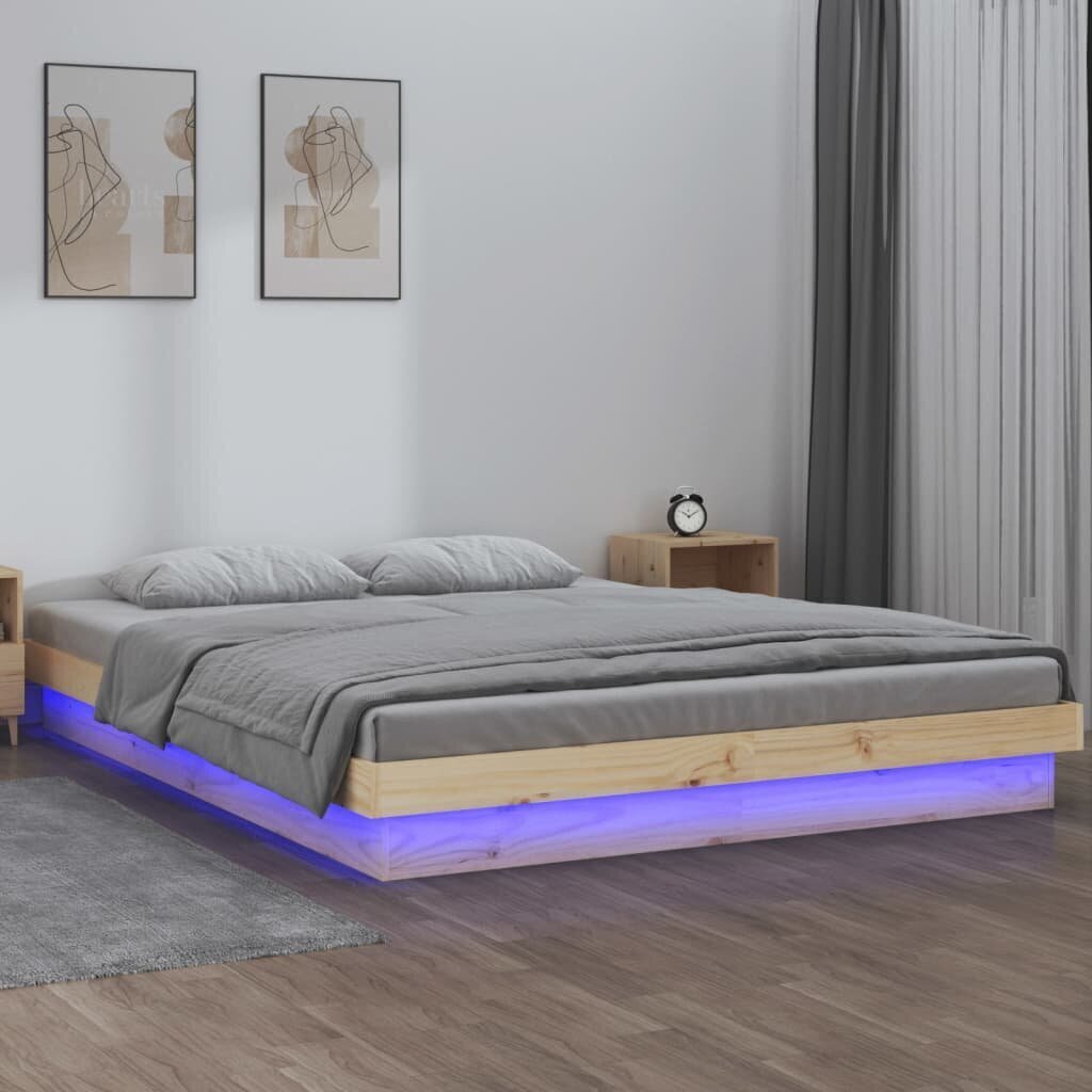 vidaXL Sängynrunko LED-valoilla 120x190 cm 4FT täysi puu hinta ja tiedot | Sängyt | hobbyhall.fi