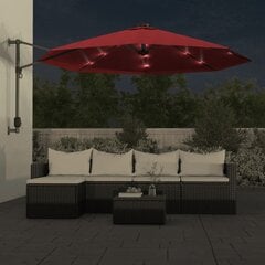 vidaXL Seinäkiinnitteinen aurinkovarjo LED-valoilla punainen 290 cm hinta ja tiedot | Aurinkovarjot ja markiisit | hobbyhall.fi