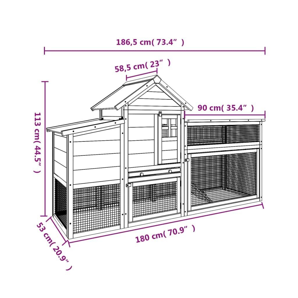 vidaXL Kanankoppi mokka 186,5x58,5x113 cm täysi mänty hinta ja tiedot | Lintulaudat ja lintuhäkit | hobbyhall.fi