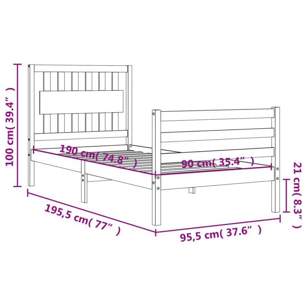 vidaXL Sängynrunko päädyllä valkoinen 3FT täysi puu hinta ja tiedot | Sängyt | hobbyhall.fi