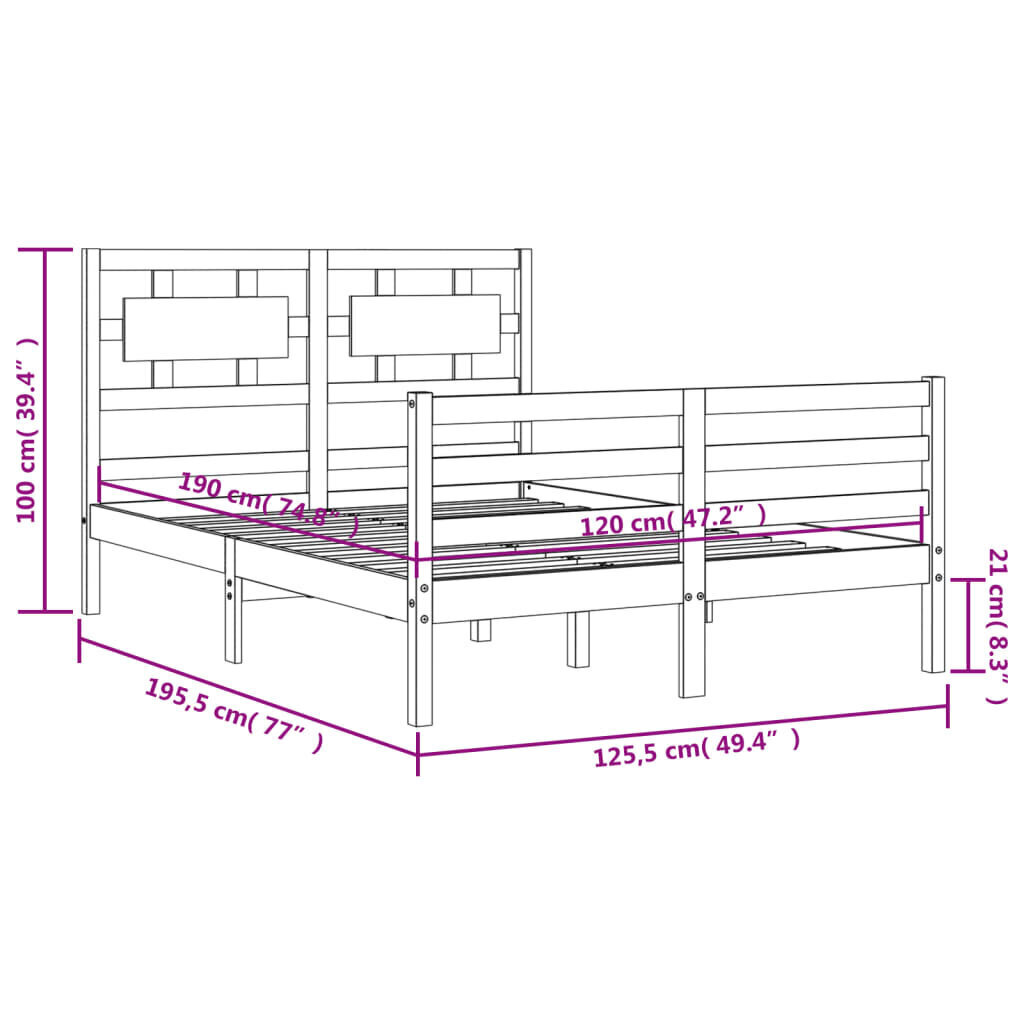 vidaXL Sängynrunko päädyllä valkoinen 4FT täysi puu hinta ja tiedot | Sängyt | hobbyhall.fi