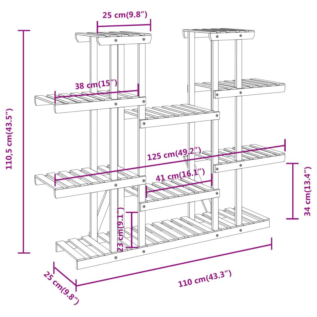 vidaXL Kukkateline 110x25x110,5 cm täysi kuusi hinta ja tiedot | Kukkatelineet ja kukkapöydät | hobbyhall.fi