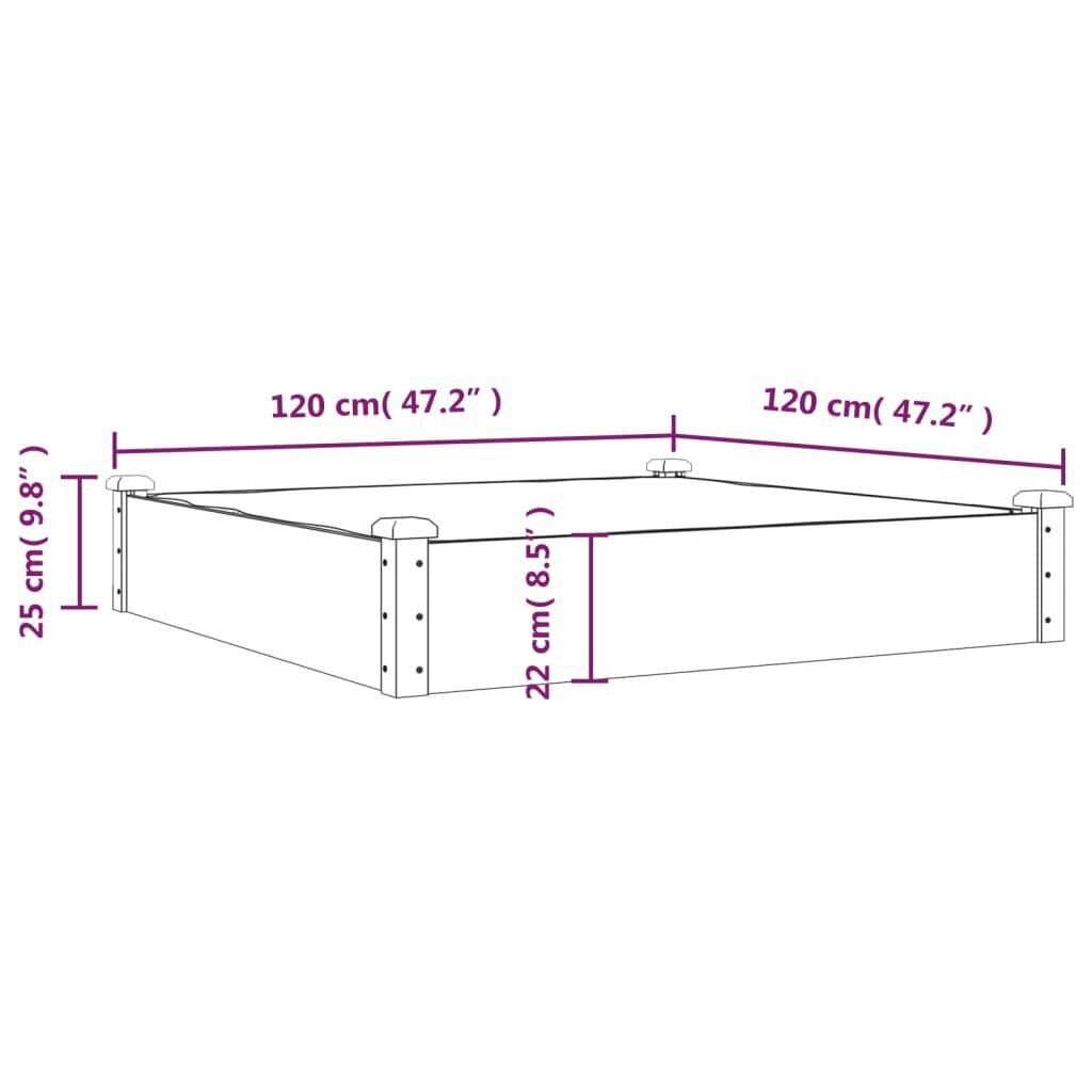 vidaXL Kukkalaatikko vuorauksella harmaa 120x120x25 cm täysi kuusi hinta ja tiedot | Kukkalaatikot | hobbyhall.fi