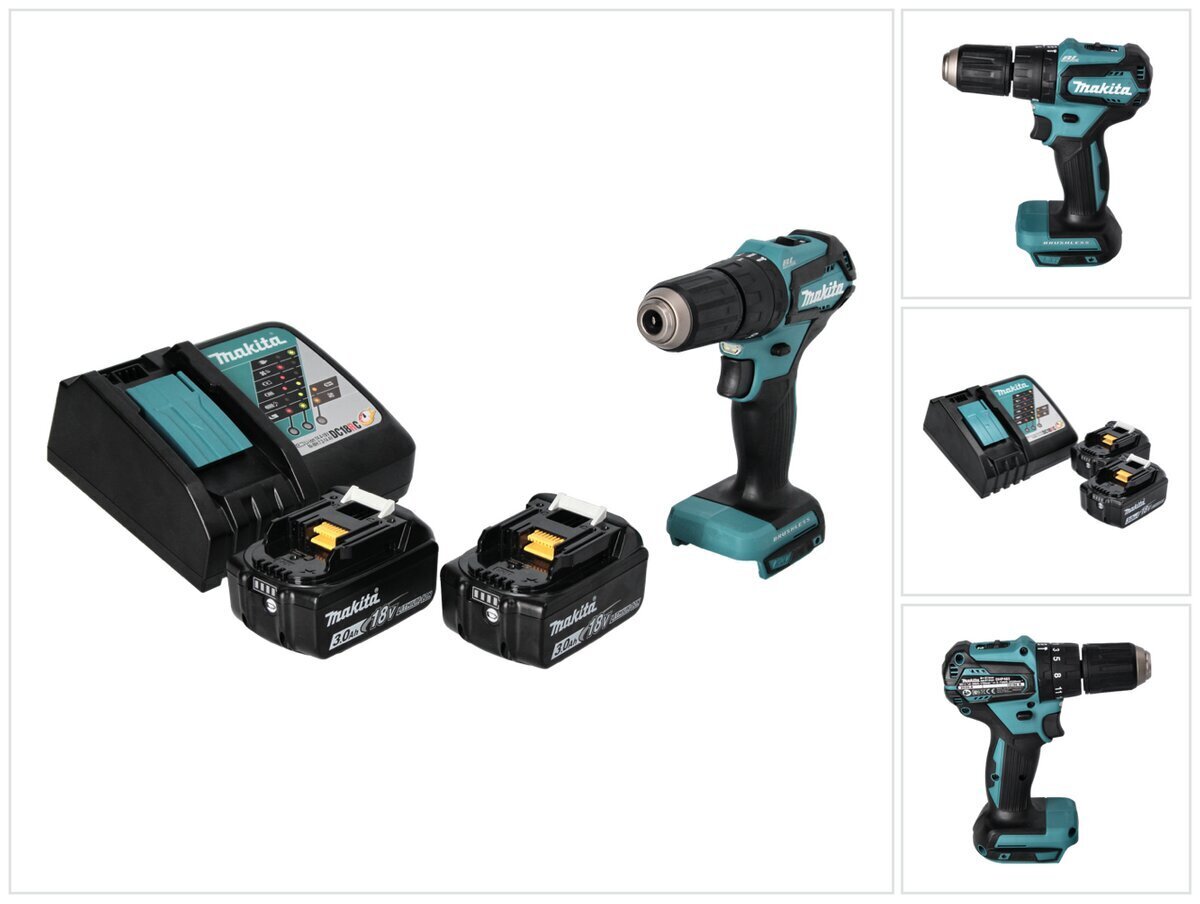 Makita DHP 483 RF akkuiskuporakone 18 V 40 Nm + 2x akut 3,0 Ah + laturi hinta ja tiedot | Akkuporakoneet ja ruuvinvääntimet | hobbyhall.fi