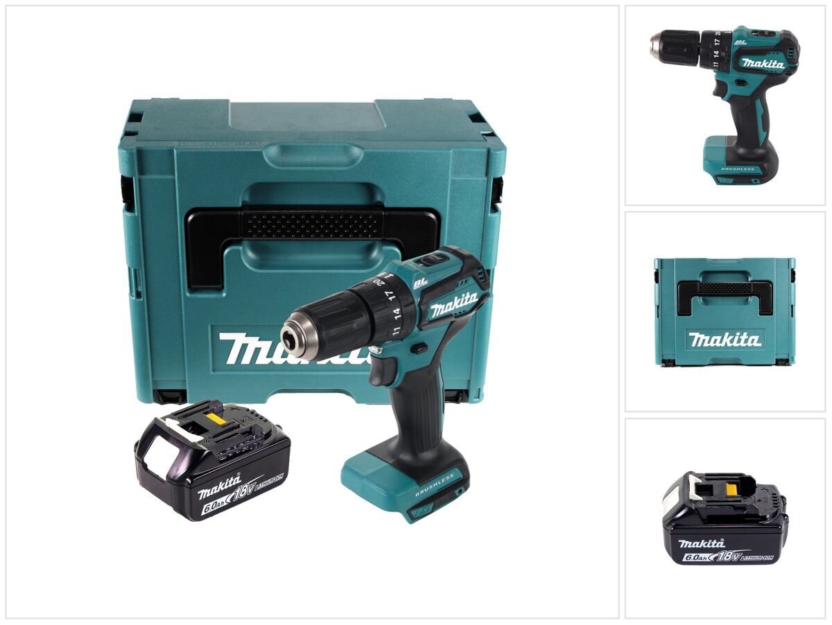 Makita DHP 483 G1J akkuiskuporakone 18 V 40 Nm + 1x akku 6,0 Ah + Makpac - ilman laturia hinta ja tiedot | Akkuporakoneet ja ruuvinvääntimet | hobbyhall.fi