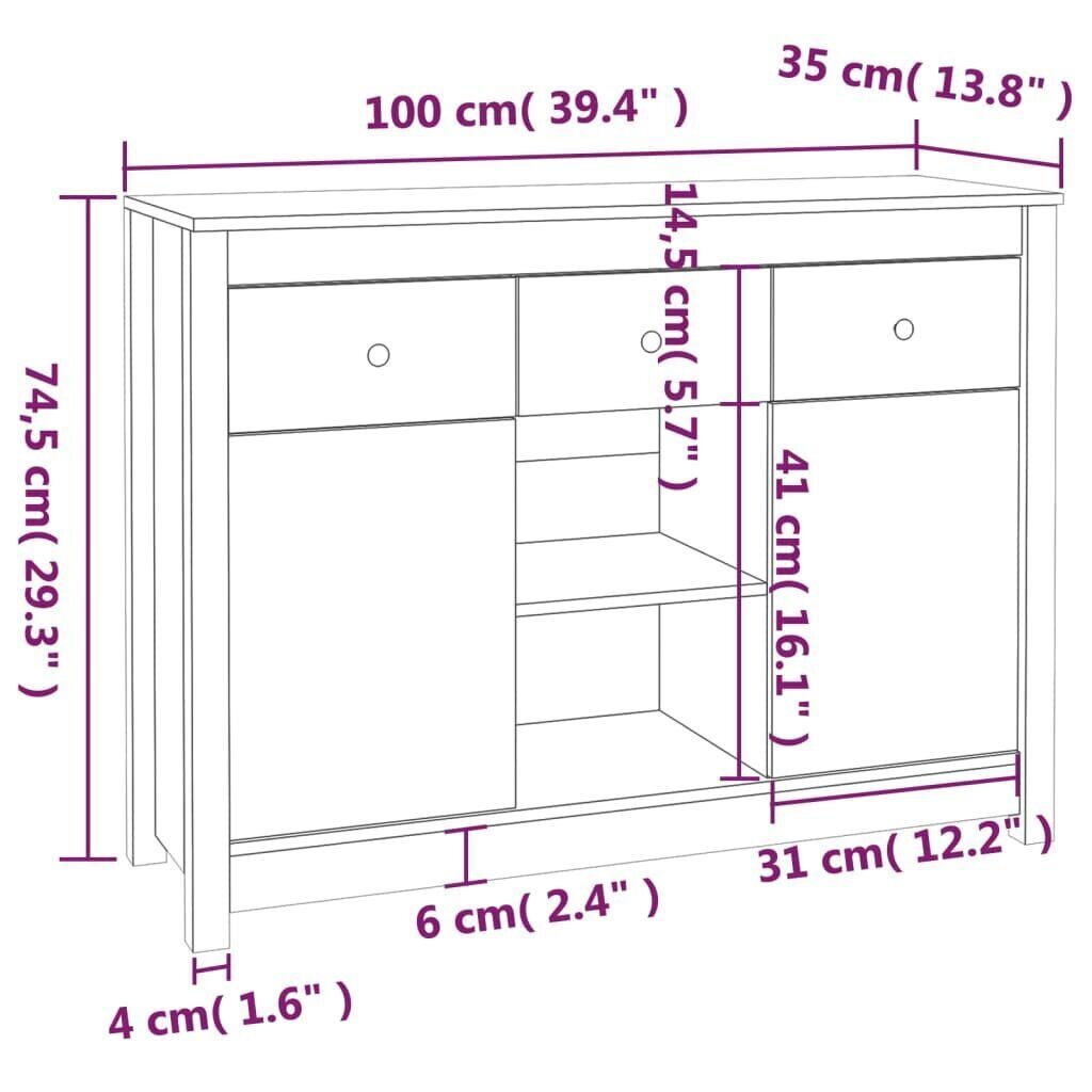 vidaXL Senkki hunajanruskea 100x35x74,5 cm täysi mänty hinta ja tiedot | Olohuoneen kaapit ja lipastot | hobbyhall.fi