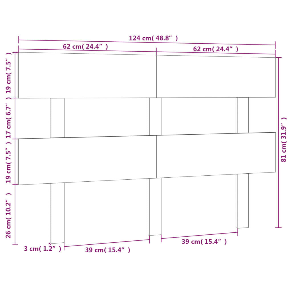 vidaXL Sängynpääty musta 124x3x81 cm täysi mänty hinta ja tiedot | Sängyt | hobbyhall.fi