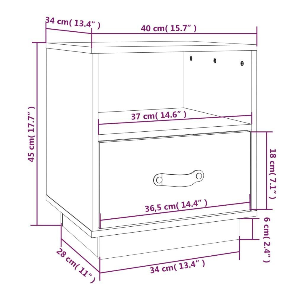 vidaXL Yöpöydät 2 kpl hunajanruskea 40x34x45 cm täysi mänty hinta ja tiedot | Yöpöydät | hobbyhall.fi