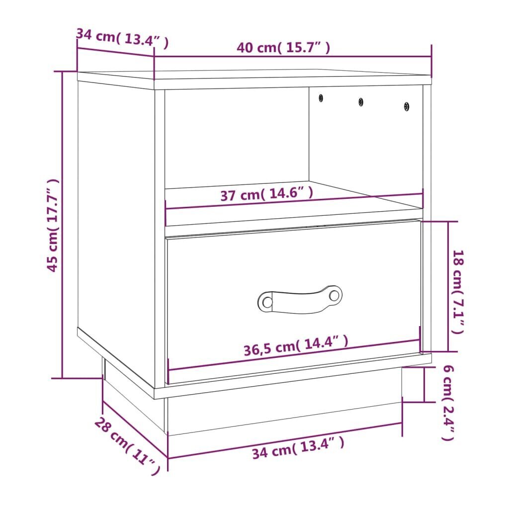 vidaXL Yöpöydät 2 kpl musta 40x34x45 cm täysi mänty hinta ja tiedot | Yöpöydät | hobbyhall.fi